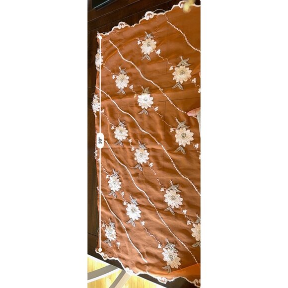 Orange Floral Embroidered Sheer Scarf Wrap Shawl - Picture 10 of 12